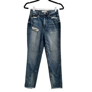 Kancan Women's Super High Rise Frayed Distressed Boyfriend Jeans Size 24